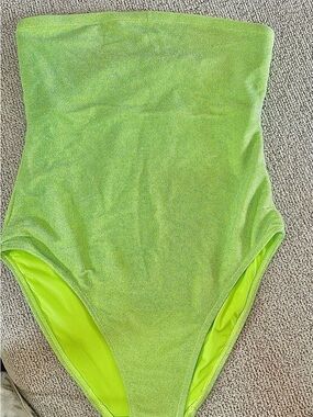 Good American Neon Lime Strapless Swimsuit